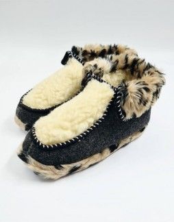 Natural wool slippers "Wild Leopard"