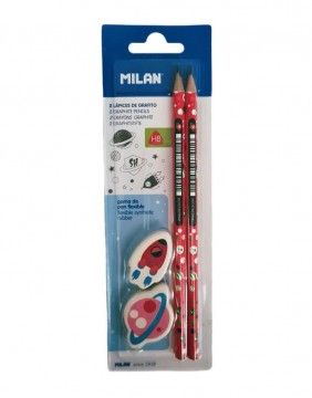 Graphite pencil HB 2pcs with 2 erasers, Super Heroes Red