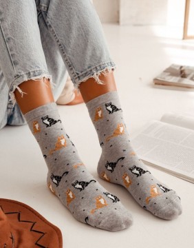 Moteriškos kojinės "Cats & Dots Grey"