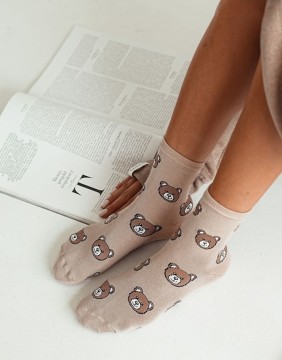 Moteriškos kojinės "Teddy Pattern Beige"