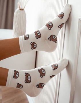 Moteriškos kojinės "Teddy Pattern Ecru"