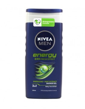 Гель для душа "Nivea Men Energy 24H, 3 in 1", 250 ml